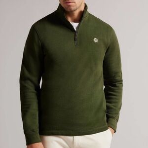 Ted Baker London Quarter Zip Sweatshirt flower Logo Olive green Men's Size 3